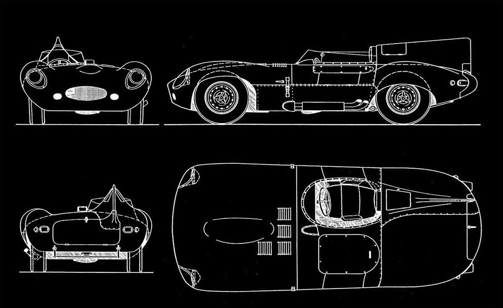 the legendary Jaguar DType in blueprint form